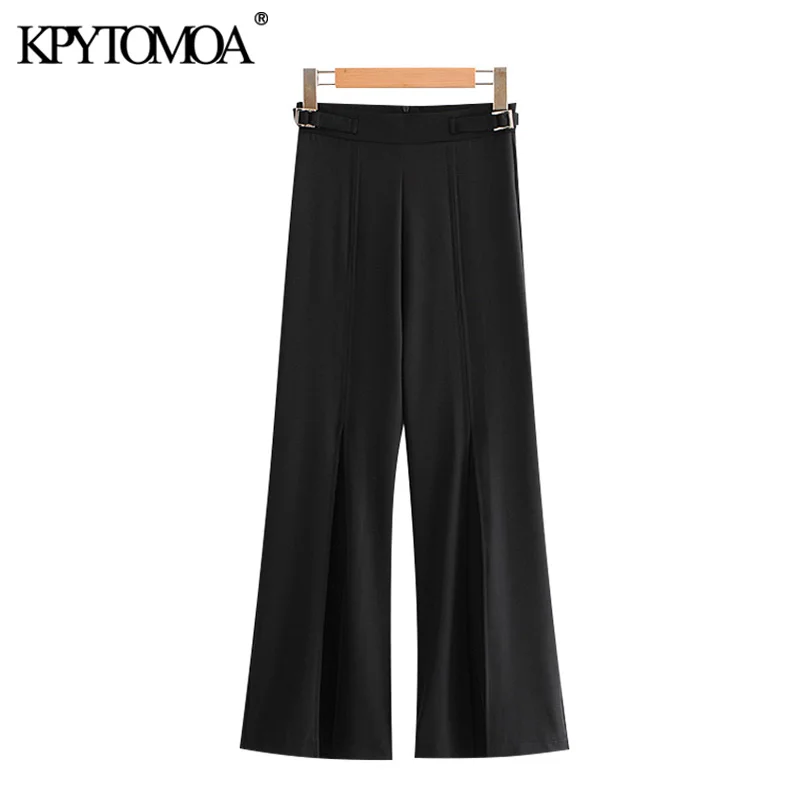 KPYTOMOA Women 2020 Fashion With Buckles Pleated Wide Leg Pants Vintage High Waist Back Zipper Female Ankle Trousers Mujer KPYTOMOA Women 2020 Fashion With Buckles Pleated Wide Leg Pants Vintage High Waist Back Zipper Female Ankle Trousers Mujer