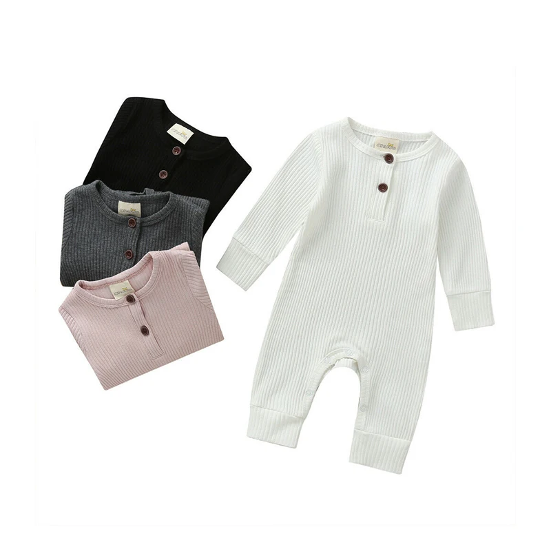 

2020 Baby Spring Autumn Clothing Newborn Infant Baby Boy Girl Cotton Romper Knitted Ribbed Jumpsuit Solid Clothes Warm Outfit
