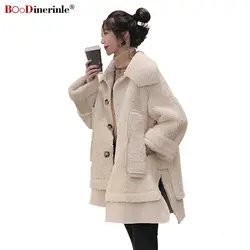 BOoDinerinle, Женское зимнее пальто, женская куртка с длинным рукавом, утолщенное пальто из искусственного кашемира, Повседневная Свободная