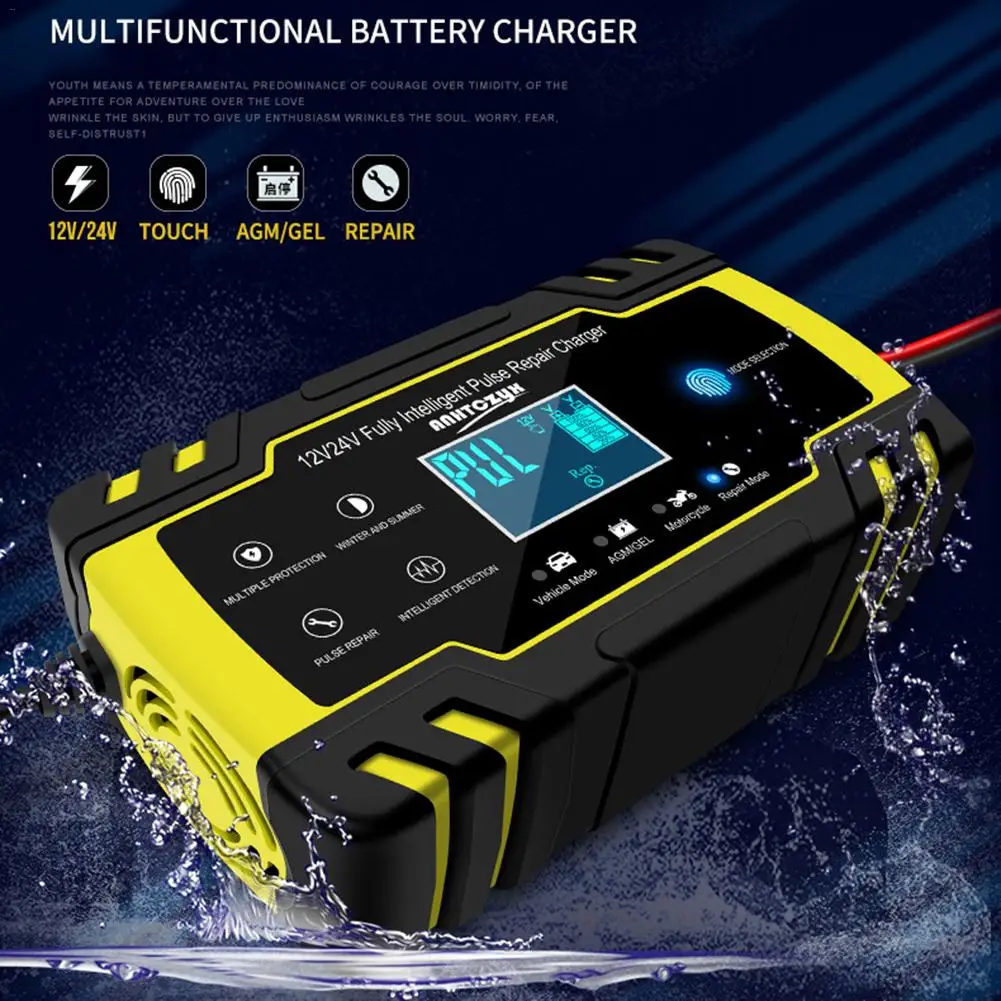 Tanie Ładowarka samochodowa 3 etap 12V 24V inteligentny inteligentny wyświetlacz LCD motocykl ciężarówka automatyczna ładowarka do akumulatora samochodowego