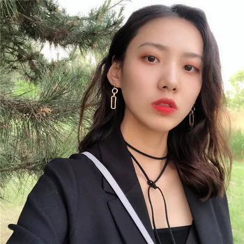 

South Korea Elegant Metal Elegant Geometry Chain Earrings Long New Style Harajuku-Style Versatile Ear Stud 270