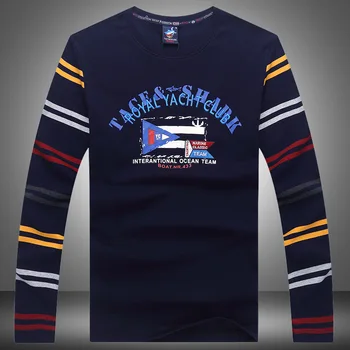 

Quality Long Sleeve O-Neck Cotton Men's Stripe Casual Print T-Shirt 2020 Fashion Autumn Shark Brand Sports Top Tee Male Clothing