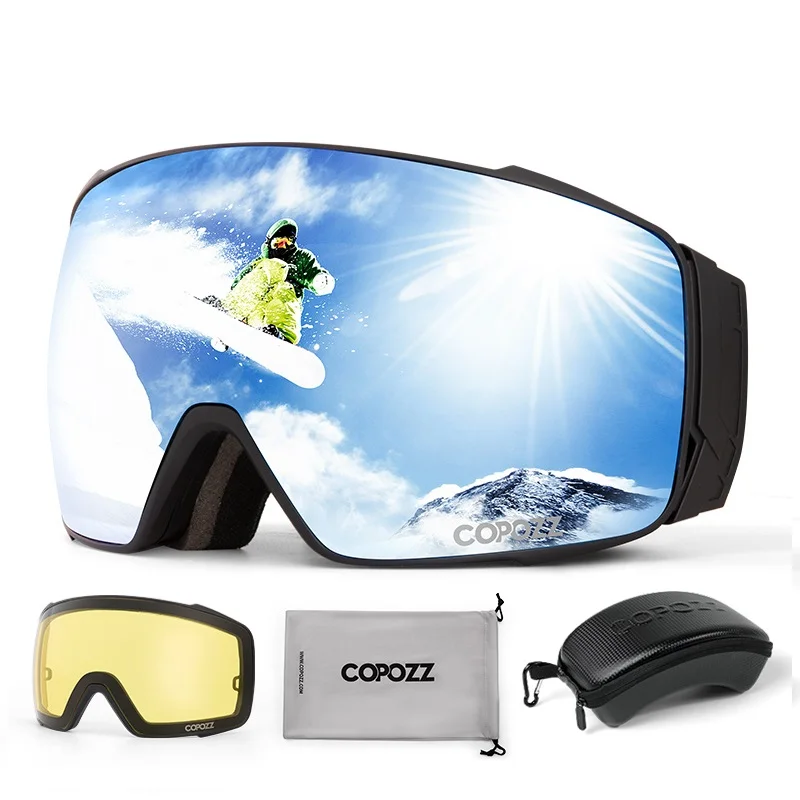 Copozz Magnetic Polarized Ski Goggles Anti-Fog Winter Double-Layers UV400 Protection Men Ski Glasses Eyewear with Lens Case Set