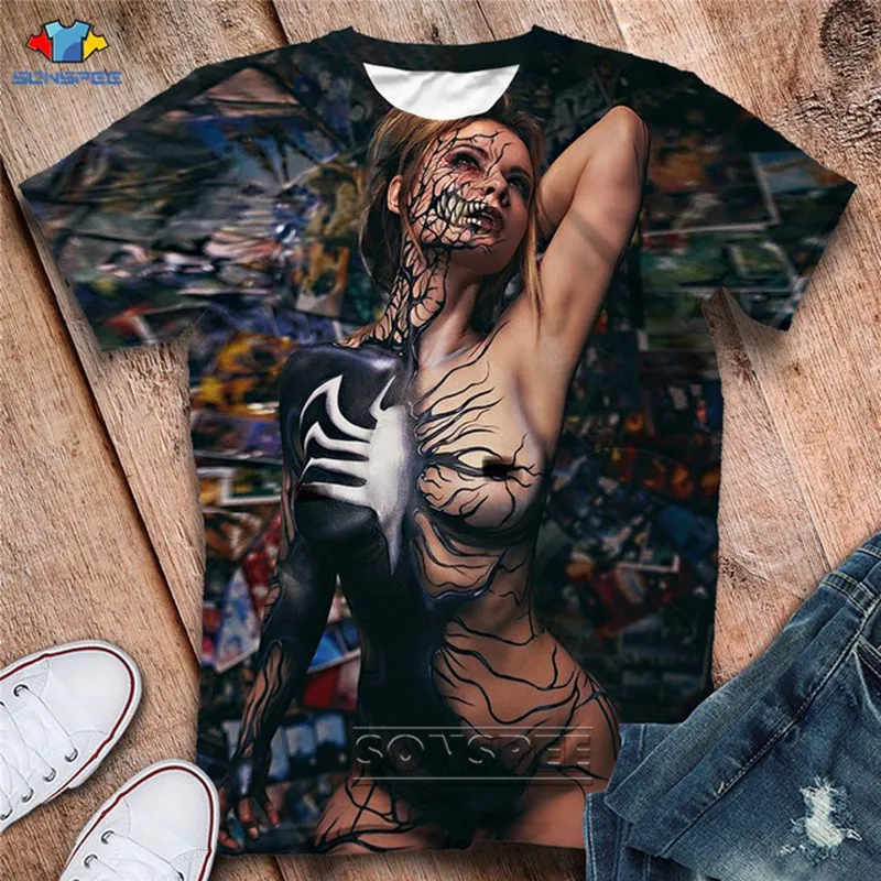 SONSPEE-Camiseta con estampado 3D de Venom para hombre y mujer, camiseta de manga corta única, ropa Sexy para hombre y mujer, Tops D84 2020