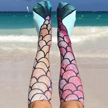 Женские длинные носки с героями мультфильмов для девочек, Kawaii, женские хлопчатобумажные забавные носки, принцесса, 3D печать, носки «русалка», модные длинные носки, подарки