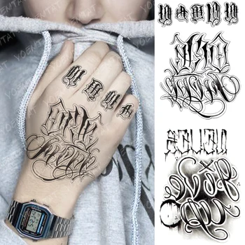 

Waterproof Temporary Tattoo Sticker Gothic Text Letter Fake Tatto Flash Tatoo Hand Arm Foot Back Tato Diamond Star body Art