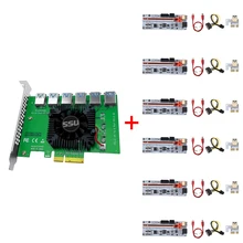 

6pcs PCI-E Express 1x to 16x Riser 010 Card GPU Adapter PCIE 1 to 6 4 Slot PCIe Port Multiplier Card for Video Card Super Type