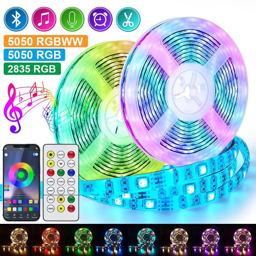 Светодиодная лента с Bluetooth 2835 5050 RGBWW RGB 5/10/15 м | Освещение