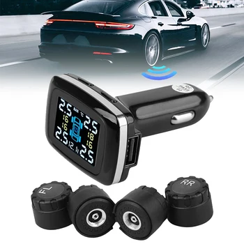 

Car Wireless TPMS Tire Pressure Monitoring System & 4 Sensors LCD Display Monitor Cigarette Lighter Socket Tire Safety Alarm