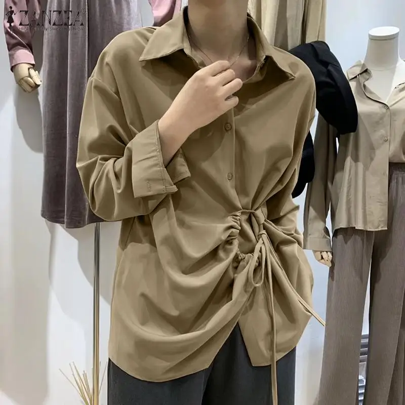  Women's Irregular Blouses 2020 ZANZEA Fashion Lapel Shirt Casual Long Sleeve Blusas Female Button L