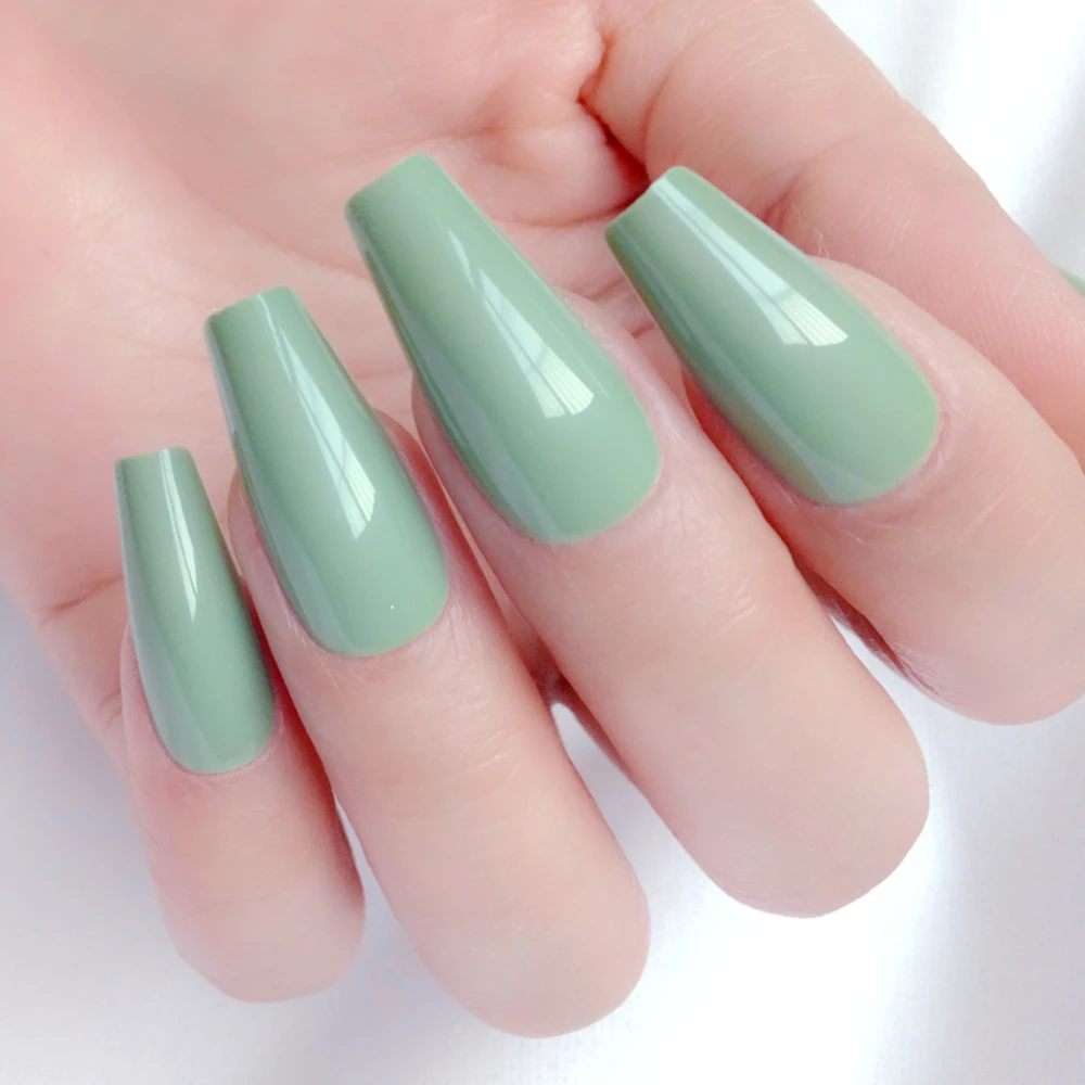 

24Pcs Glossy Long Ballerina False Nails Matcha Green Coffin Fake Nail For Design DIY Full Cover Tips Manicure Tools