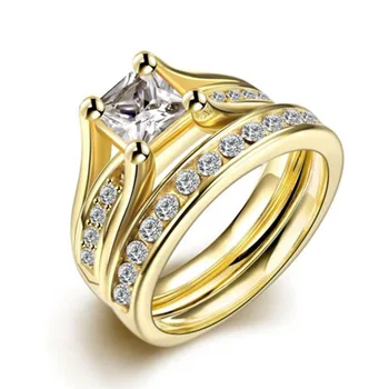 

Gold Color Square Zircon Two-piece Ring Fashion Personality Female Engagement Ring Factory Wholesale