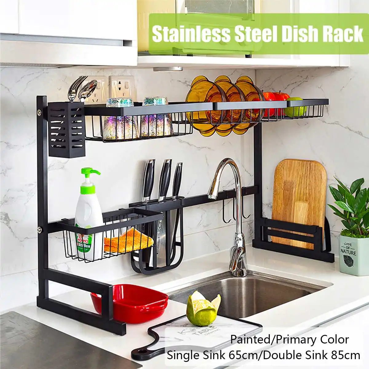 Racks Holders Stainless Steel Kitchen Sink Drain Rack Shelf Sishes Cutlery Organizer Storage Home Garden