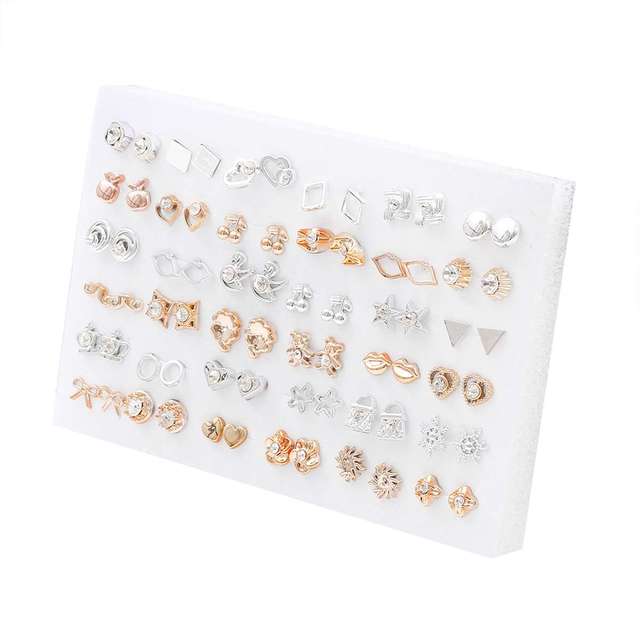 Randomly Mixed Silver Color Women Butterfly Bowknot Flower Heart Small Plastic Stud Earrings Sets For Girl Jewelry Part