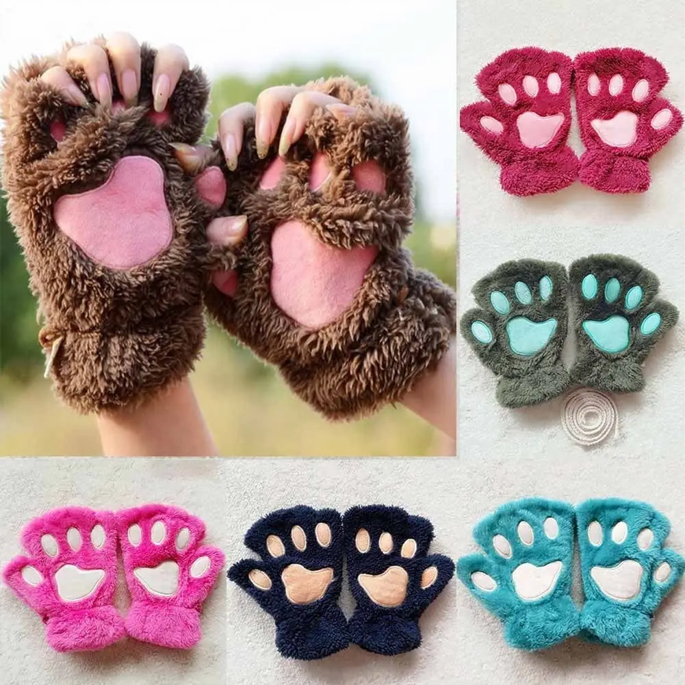 2019 Fashion Trend New Women Bear Cat Claw Paw Mitten Plush Glove Unique Stylish Novelty Costume Warm Winter Wear Half Finger