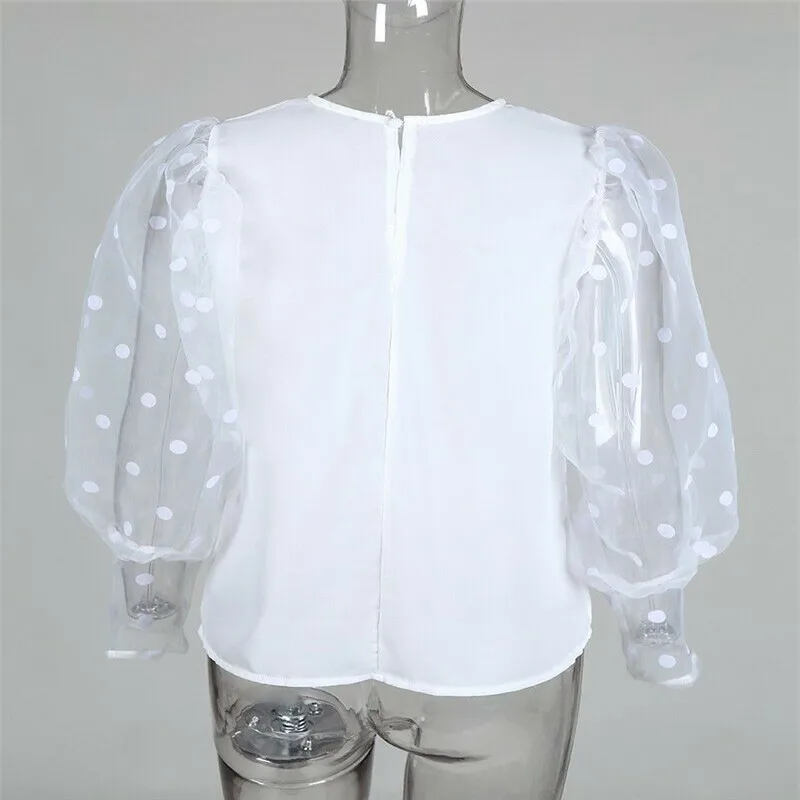 Trendy Women clothes round neck Long Sleeve pullover Tops Loose Casual Polyester Polka Dot T-shirts one pieces
