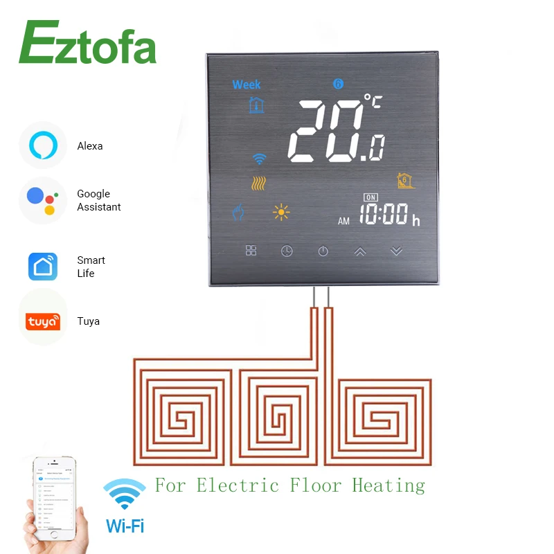 Умный термостат для теплого пола, Wi-Fi, работает с приложением Alexa Google Home умный wi fi термостат tuya электрический нагреватель пола контроллер температуры котла работает с alexa google home