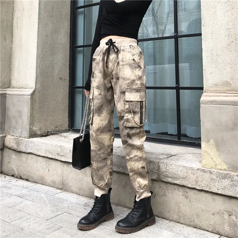 Khaki LANMREM, новинка, весна и осень, высокая талия, армейский зеленый цвет, карманы, тонкие, ноги, полная длина, брюки, женские штаны, WK35004L - Цвет: Khaki