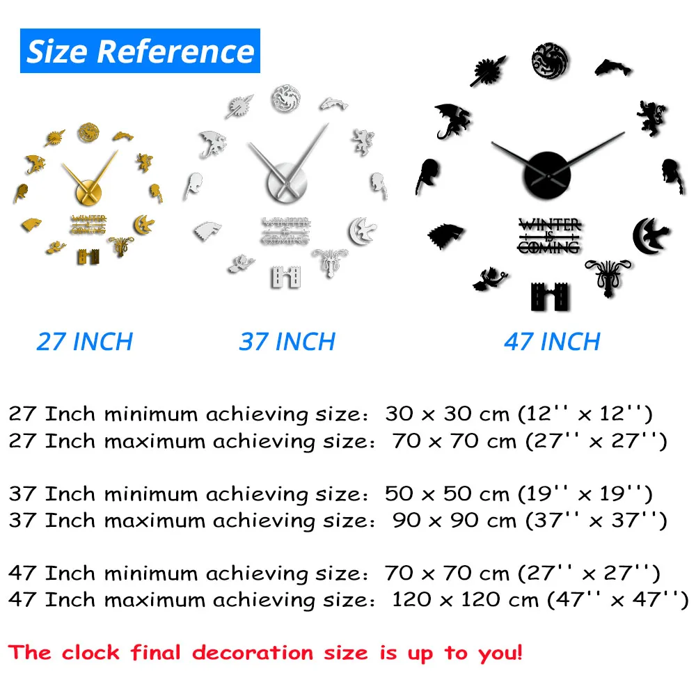 Средневековый фантастический дом Старк девиз дома слова зеркальные наклейки настенные художественные DIY большие настенные часы домашний Декор большие иглы настенные часы