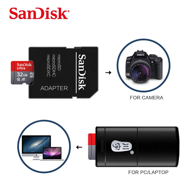 SanDisk-tarjeta de memoria A1 para cámara, Microsd de 16GB, 32GB, 64GB, 100% GB, 128 MB/s, Clase 10, flash, UHS-1, TF/sd, 120