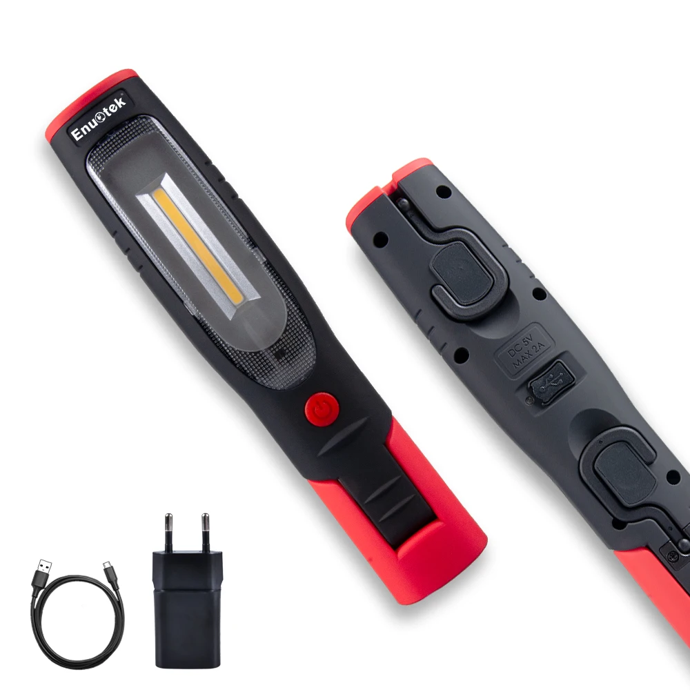 Portable Rechargeable LED Flashlight Cordless Magnetic Handheld LED Work Torch Light with Magnetic Base Double Hooks