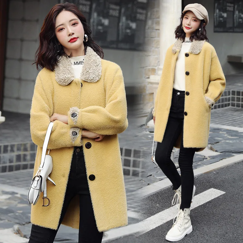 

Faux Mink Cashmere WOMEN'S Cardigan 2019 Autumn And Winter New Style WOMEN'S Dress Mid-length Sweater Coat Very Fairy Snowdrift
