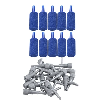 

30 Pcs Fish Tank Mineral Bubbles Air StoneAquarium Fish Oxygen Air Line Tubing Flow Control Valve ,Blue & Gray