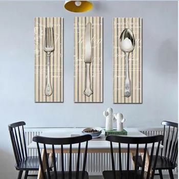 

2019 Abstract Art 3 Pcs/set Fork Knife Spoon Kitchen Tools Art Decoration Canvas Painting Wall Art Posters And Prints Unframed