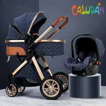 Cochecito de bebé multifuncional 2 en 1, carrito de bebé con paisaje alto, luz reclinable, plegable, bidireccional, diseño de concha de huevo