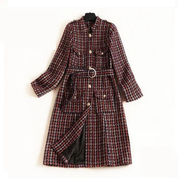 

E Women's Wool Plaid Coat New Fashion Long Woolen Coat Slim Type Female Winter Wool Jackets