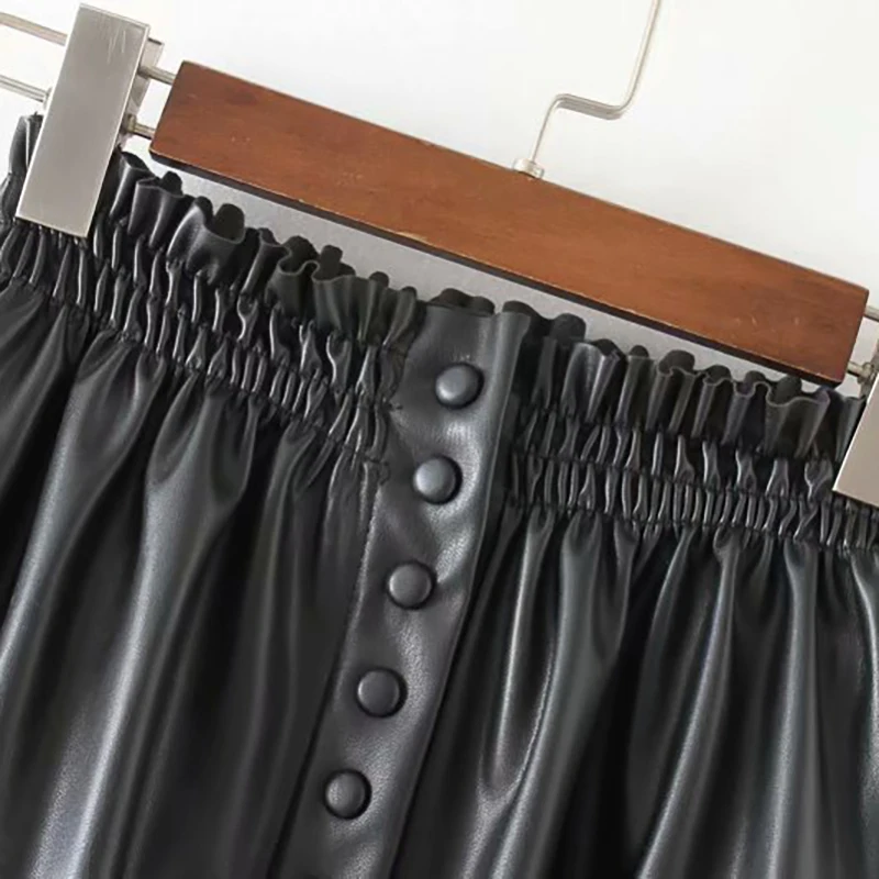 Женские черные плиссированные мини-юбки из искусственной кожи, стильные эластичные женские юбки на талии, Элегантные Женские однотонные юбки из искусственной кожи
