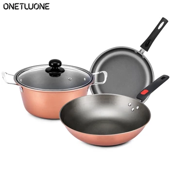 

3 Piece Premium Cookware Set Nonstick Ceramic Coating Cast iron Frying Pan,wok pan,cooking pot Kitchenware Pots & Pans Set