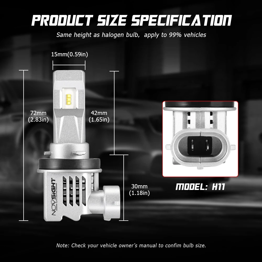 Novsight 2 шт. H4/H5/H7/9005/9006 55 Вт Автомобильный светодиодный Сменные лампы фар комплект ZES фары дальнего света 6000K