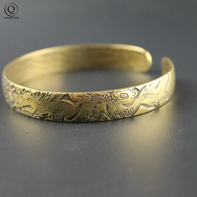 Retro Brass Dragon Phoenix Pattern Princess Bangle Classic Pure Copper Open Bracelet Ancient Women Wristband Valentine's Gifts Bangle Bracelet