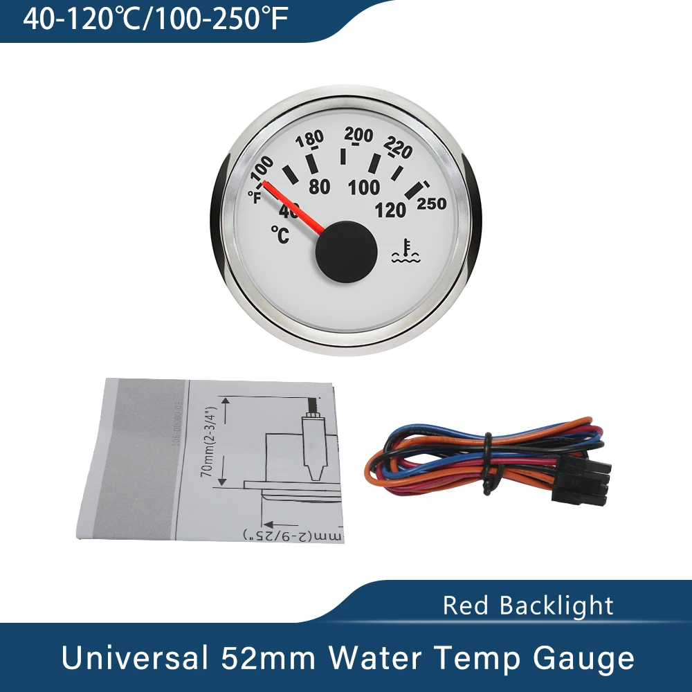 ELING 범용 방수 52mm 디지털 수온계 40-120도 적색 백라이트 포함 자동차 요트용 12V 24V