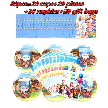 

80/50pcs Cocomelon Party Supplies Disposable Tableware Set Birthday Party Decoration Cup Paper Plate Napkin Gift bag Baby Shower