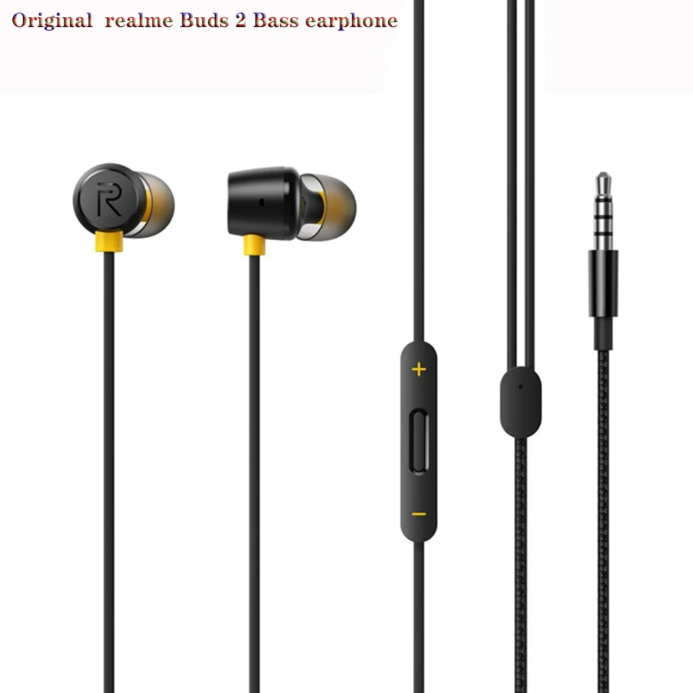 Original Realme Buds 2 Earbuds Earphone 3.5mm Bass Headphone Three Button Easy Control For Q3i V5 V3 X2 3 6 Pro C21 C15 Q | Электроника