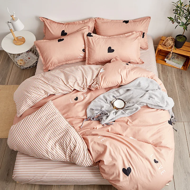 

Home Fashions Bedding Set 4-Piece Comforter Bedding with Sheet Sets/Collections, Modern and Fashionable Simple Plaid Cotton