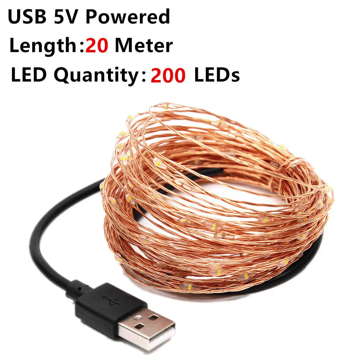 Only 20M String DC 5 В USB светодиодный гирлянды медный провод 5 м 10 м Питание от USB Сказочный светодиодный Рождественский свет с радиочастотным пультом дистанционного управления для украшения праздника - Испускаемый цвет: Only 20M String
