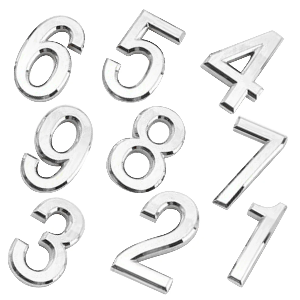 9pcs Modern ABS Plastic Self-Adhesive 1-9 Door Numbers House Address Sign Plate - Silver