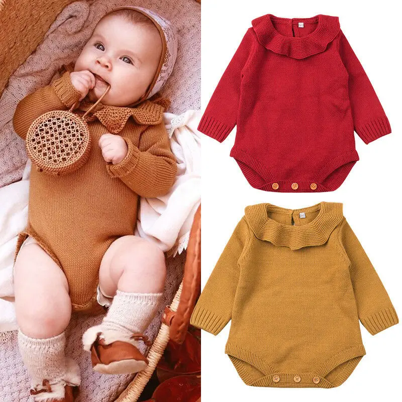 Newborn Baby Bodysuit Knit Warm Body Girl Clothes Peter Pan Sweater Jumpsuit Fall Winter Outfits Set 0-24M | Детская одежда и