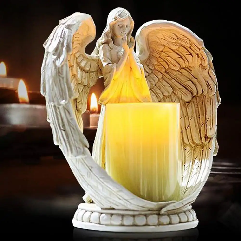 Creative Resin Angel Figurines Craft Resin Electronic Candlestick Home