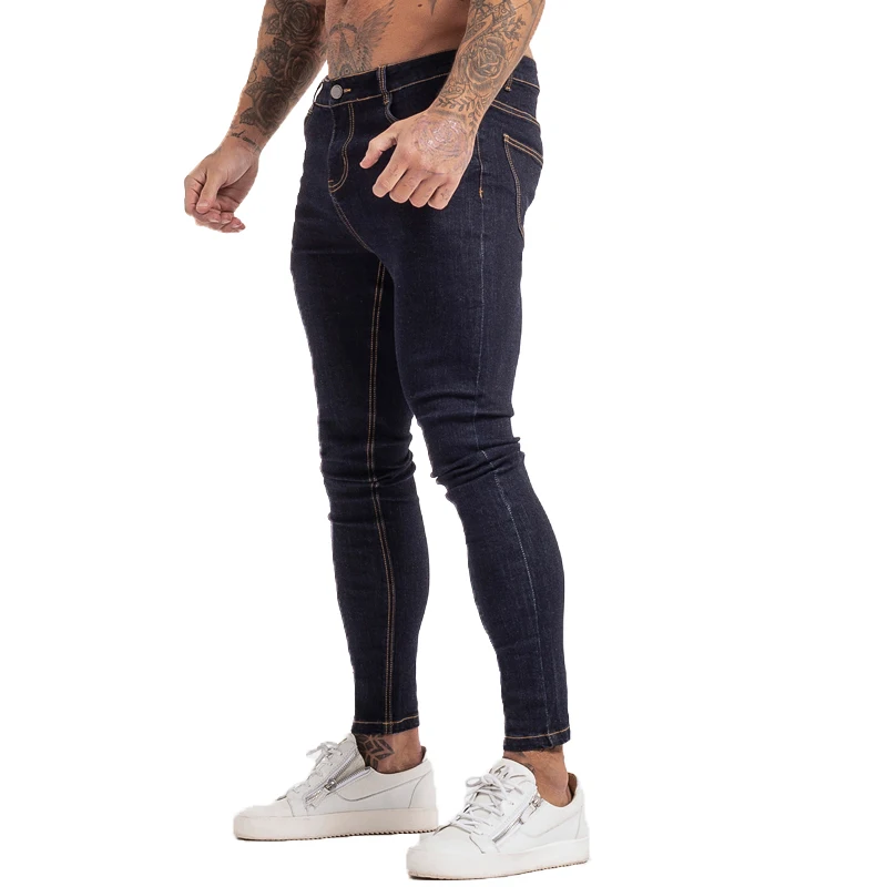 GINGTTO Men's Skinny Jeans Blue High Waist Classic Hip Hop Stretch Men Pants Cotton Comfortable Soft Full Length zm124