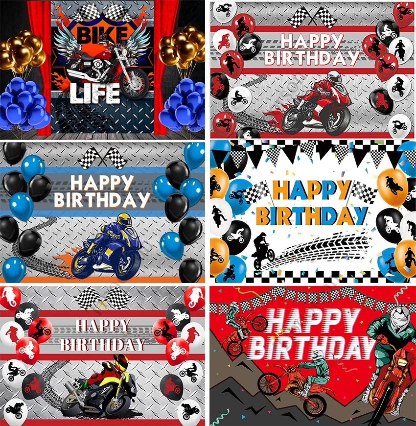 

Motocross Extreme Sports Photograph Backdrop Decoration Dirt Bike Racing Birthday Balloons Tire Track Background Banner