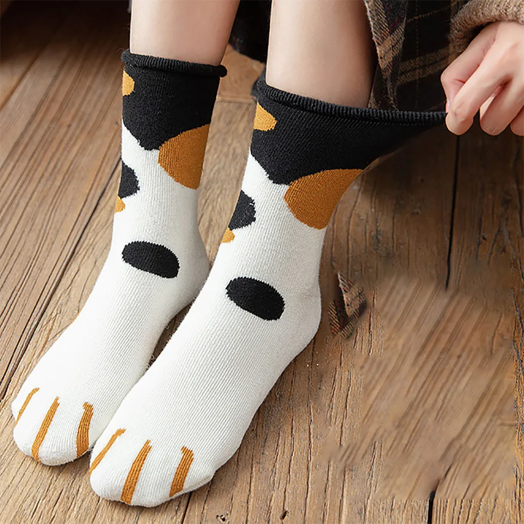Plush Coral Fleece Socks Female Socks Cat Claws Cute Sleep Floor Tube Socks Autumn Winter Thick Warm Tide Socks calcetines mujer