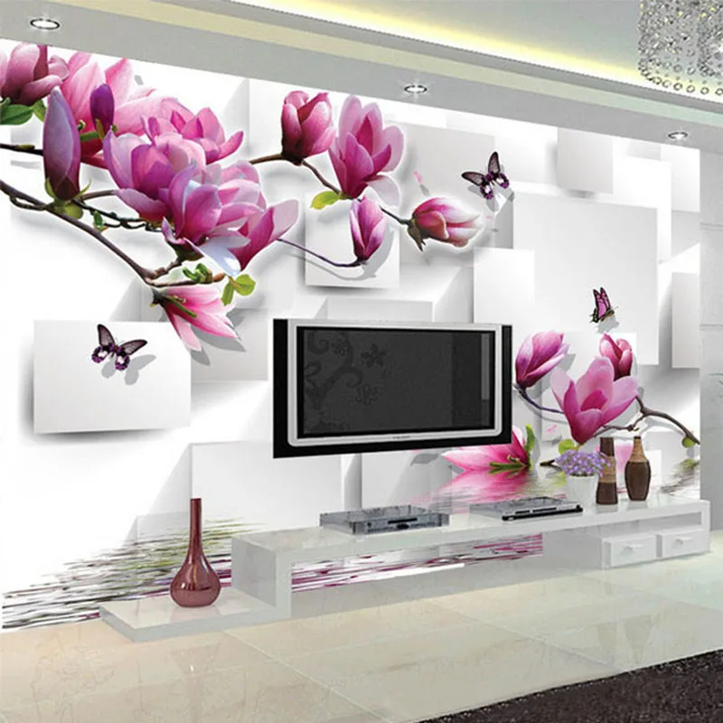 Модный дизайн интерьера фото обои 3D стерео квадратная Орхидея отражение Эстетическая Фреска Гостиная ТВ фон обои