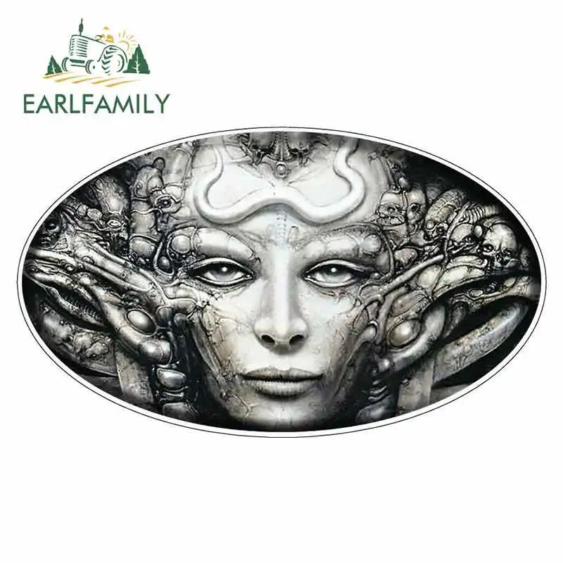 

EARLFAMILY 13cm x 7.6cm for Hr Giger Rave Artwork Funny Car Sticker Vinyl Waterproof RV VAN Car Accessories JDM Anime Comic Sign