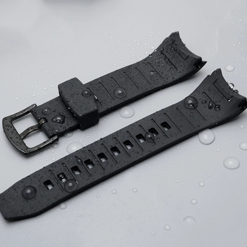 Enhanced Black Silicone Waterproof Sports Watch Band with Stainless Steel Buckle - 26mm Width