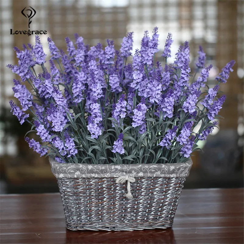 Silk Lavenders Artificial Flowers 12 Head Romantic Provence Purple Branch Lavender Flowers Wedding Home Table Decor Fake