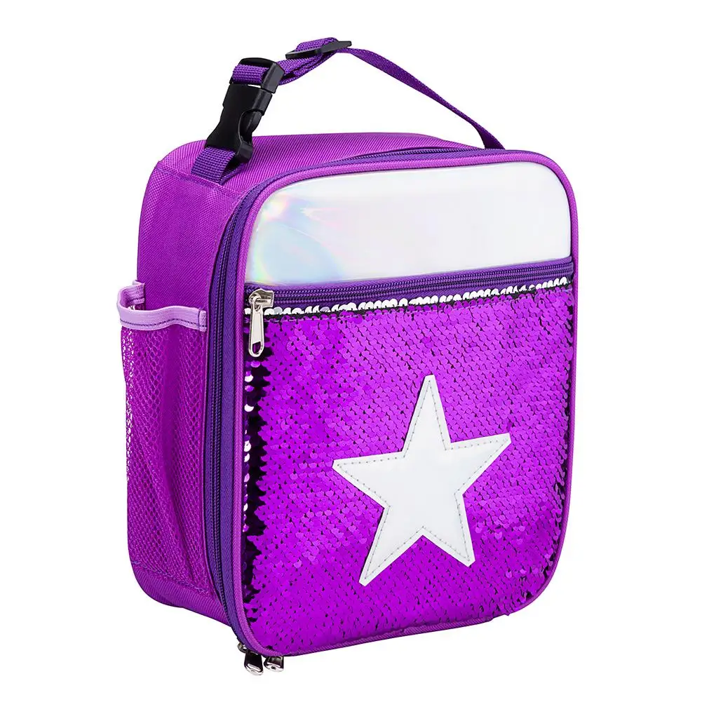 Purple 4 цвета Русалочка ланч бокс студенческая мода блестки ребенок пятиконечная звезда Реверсивные блестки флип изменить цвет Ланч сумка - Цвет: Purple